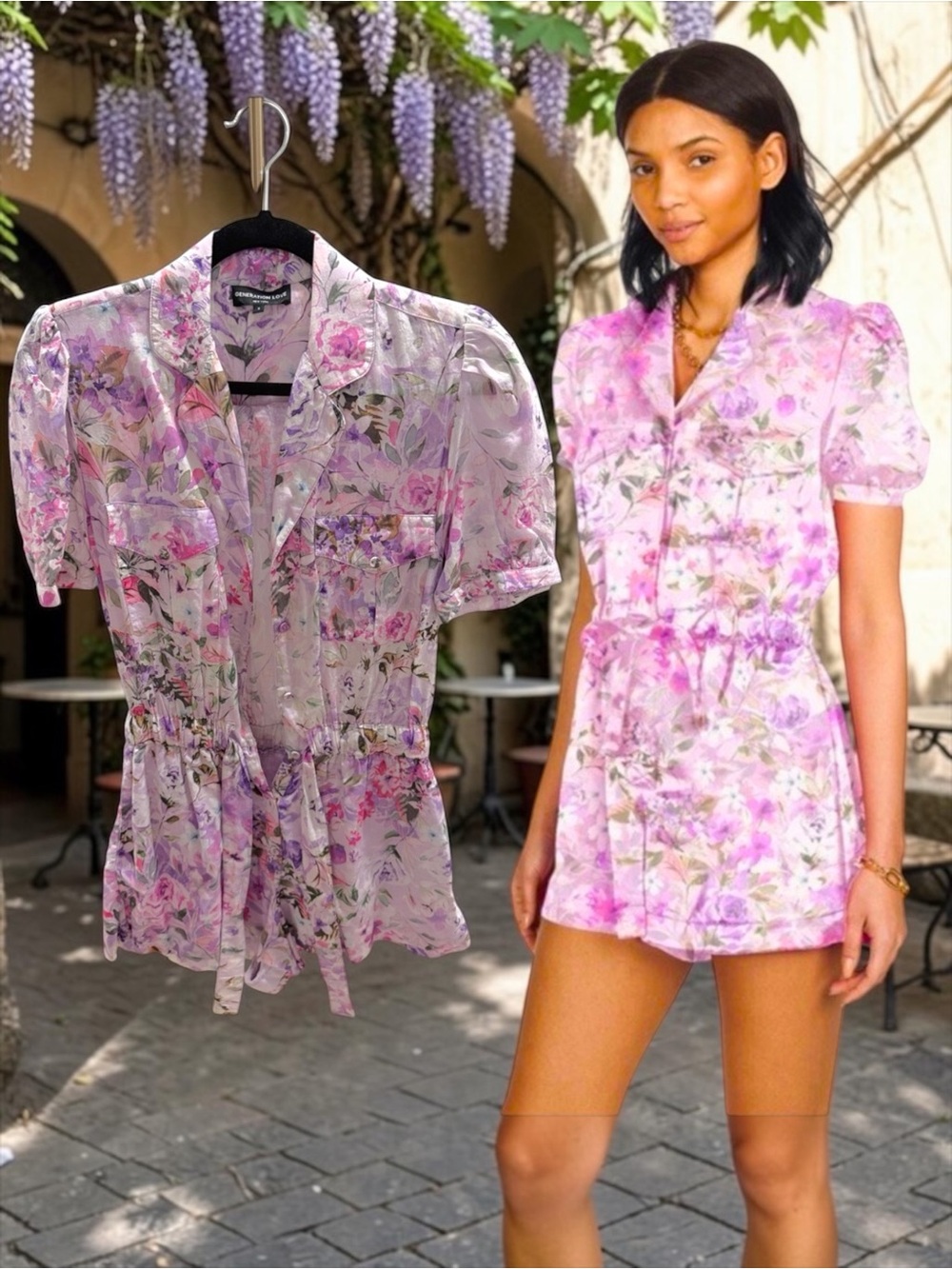 Generation Love Lavender Floral Puff-Sleeve Romper